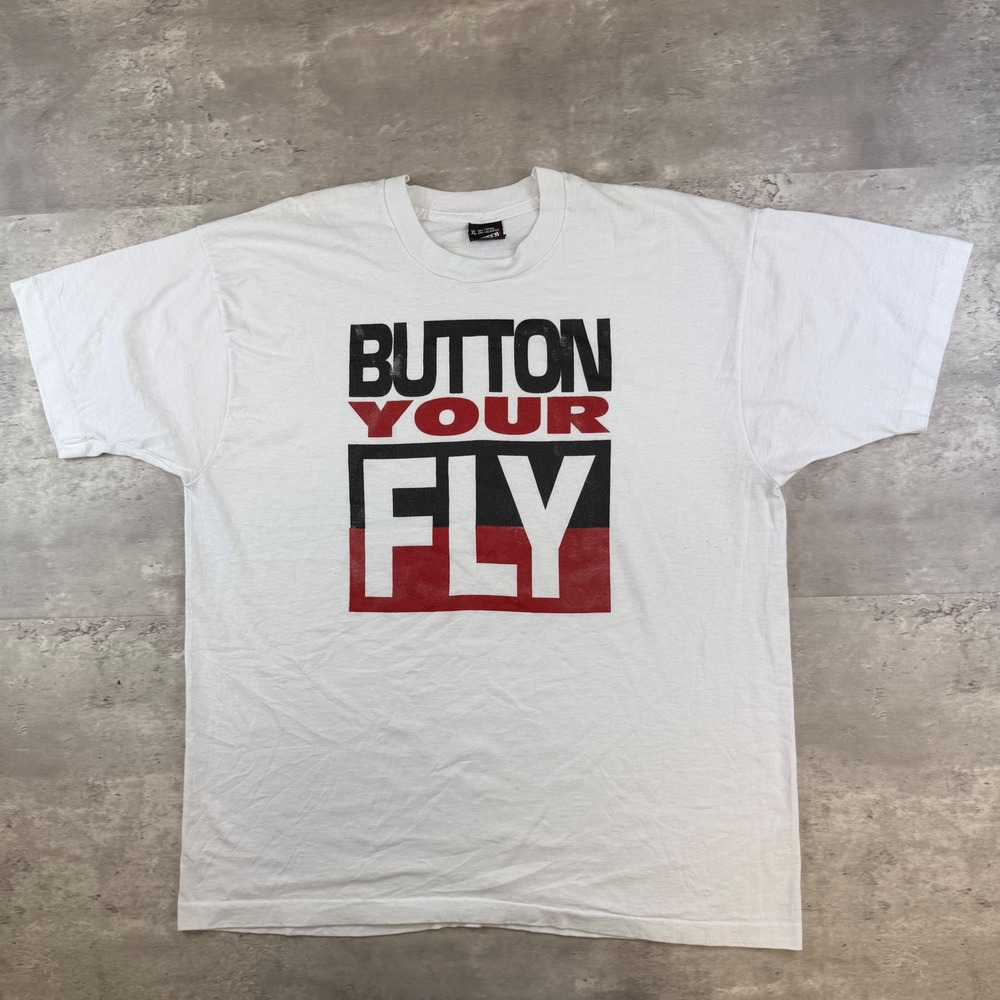 Vintage Screen Stars Best Button Your Fly T-Shirt XL White Levis 90s USA Made